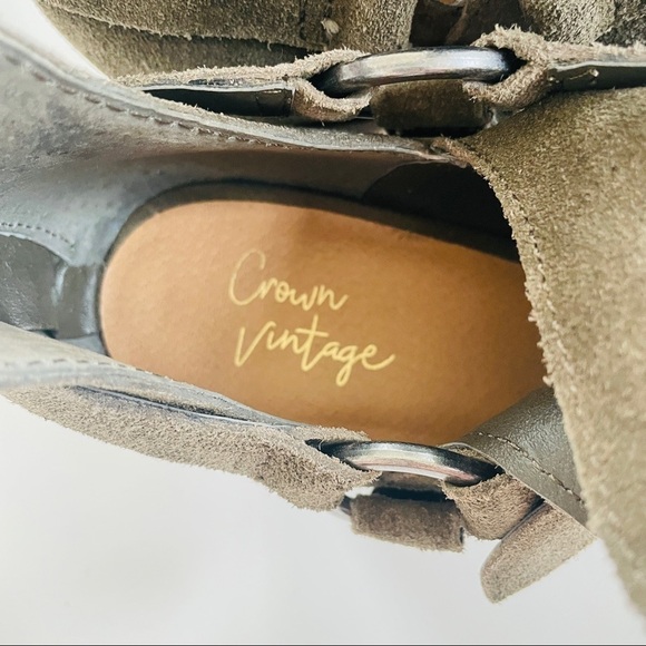 Crown Vintage Mason Suede Open Toe Boho Booties in Olive 9.5 - Picture 4 of 8